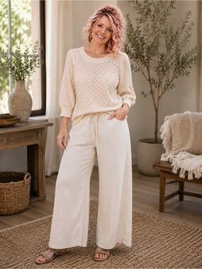 KAFFE Cream Puff Sleeve Knit Sweater NWT Boho Feminine Lightweight M